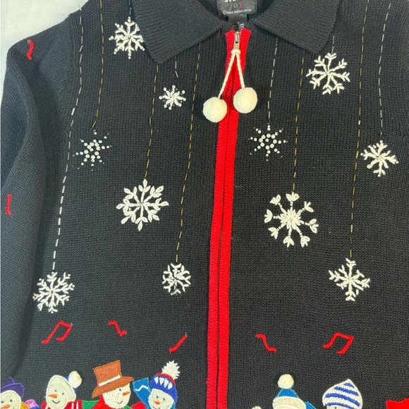 Studio Joy Black Zip-up Cardigan with Snowmen Size 1X - Picture 4 of 11